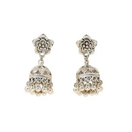 Boho Bell Earrings for Women Vintage Silver Round Bells Flower Dangle Drop Earring Gold National Style Indian Statement Earrings Traditional Bridal Wedding Jewelry (Silver)