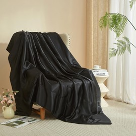 Luofanfei Cuddly Blanket 150 x 200 cm Black Satin Shiny Blanket Cooling Satin Blanket Bed Throw Shiny Satin Couch Blanket Bedspread Sofa Blanket for Sofa Throw Bed Bedroom Office
