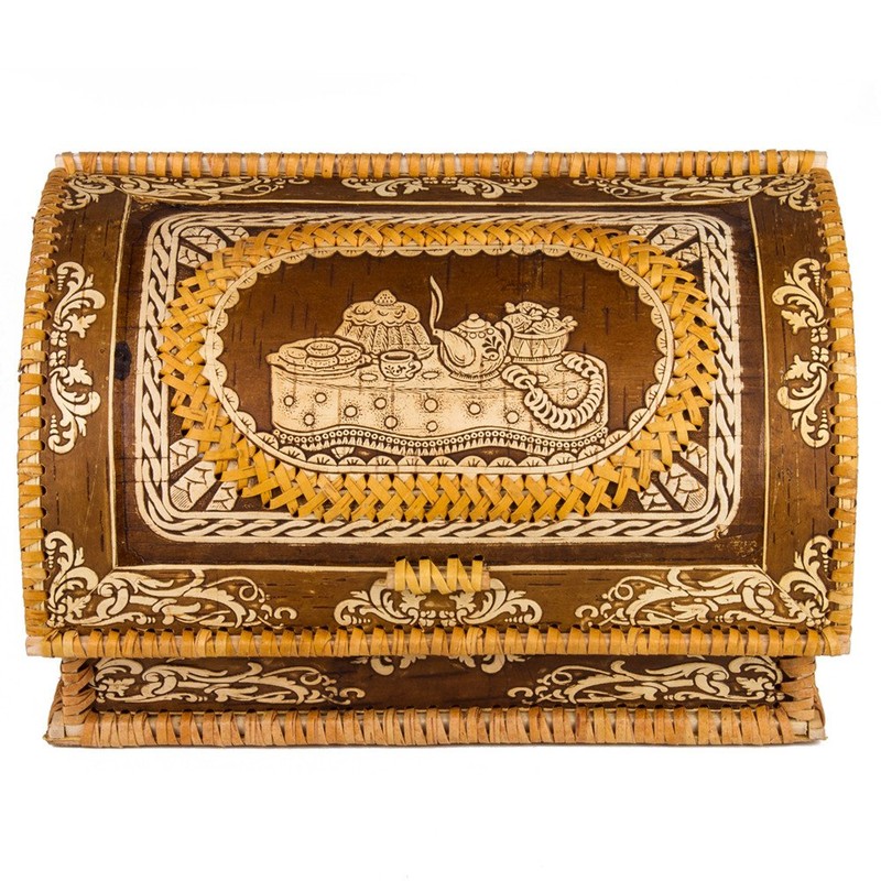 Handmade Natural Birch Bark Wooden Roll Top Bread Box Kitchen