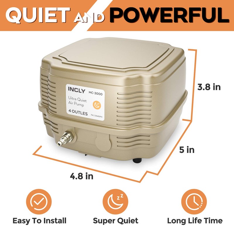 INCLY 7W Ultra Silent Aquarium Air Pump - 245 Gallon/Hr,