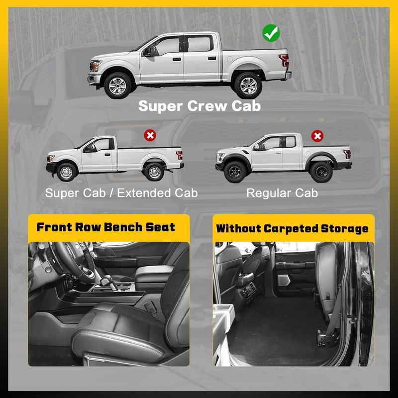 XTWEEX Floor Mats for Ford F-150 2015-2025 SuperCrew Cab(Rear Without