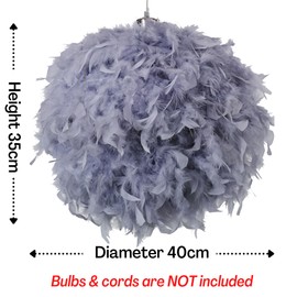 40cm Grey Feather Light Shade, Lamp Shade for Pendant Ceiling Light, Table Lamp, Floor Lamp, Fluffy Feather Lampshade Ceiling Light Shade for Living Room, Bedroom by Klass Home Collection