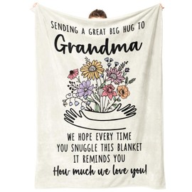Afterprints Gifts for Grandma Blanket, Grandma Birthday Gifts from Grandkids, Best Grandmother Gift on Grandparents Day, Christmas, Hug Floral Throw Blankets 50'' x 60''