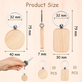 Sctmda Wooden Key Chain, Pack of 20, Round Wooden Keychain, DIY Wooden Keyring, Round DIY Blank Wooden Keyring, Wooden Blanks Rectangular for Painting Decoration