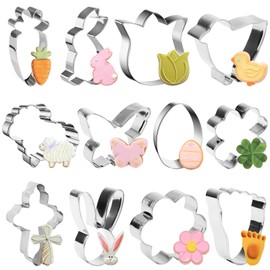 Easter cookie cutters, 12 pieces, Easter cookie cutters, rabbit, chick, butterfly, Easter egg, carrots, flower, alpaca for Easter