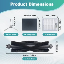 18 Pack Replacement Parts for eufy L50, L60 Robot Vacuum Parts with 1 Roller Brush, 4 Pack Filters and Sponges, 6 Side Brushes, 6 Duct Bags and 1 Rollin Brush Guard