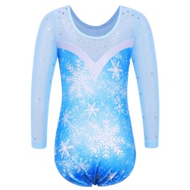BAOHULU Gymnastics Leotard for Girls Shiny Sequin Sleeve Practice Dancewear B346_SnowflakeBlue_8A