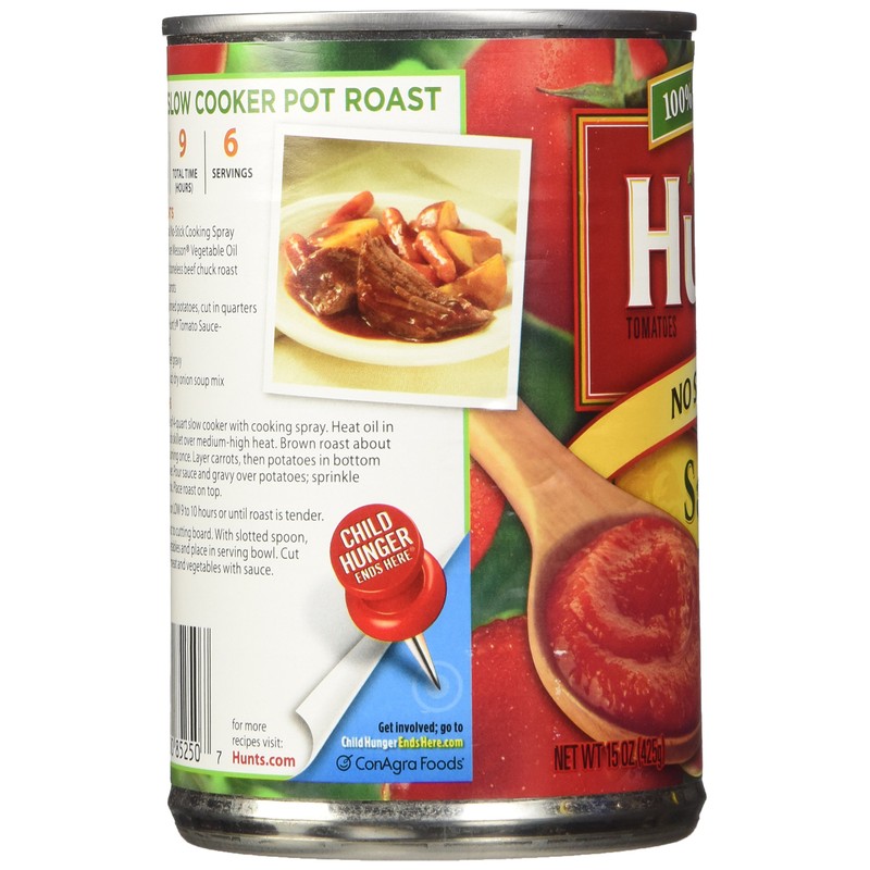 Hunt's No Salt Added Tomato Sauce 15oz Can (Pack of