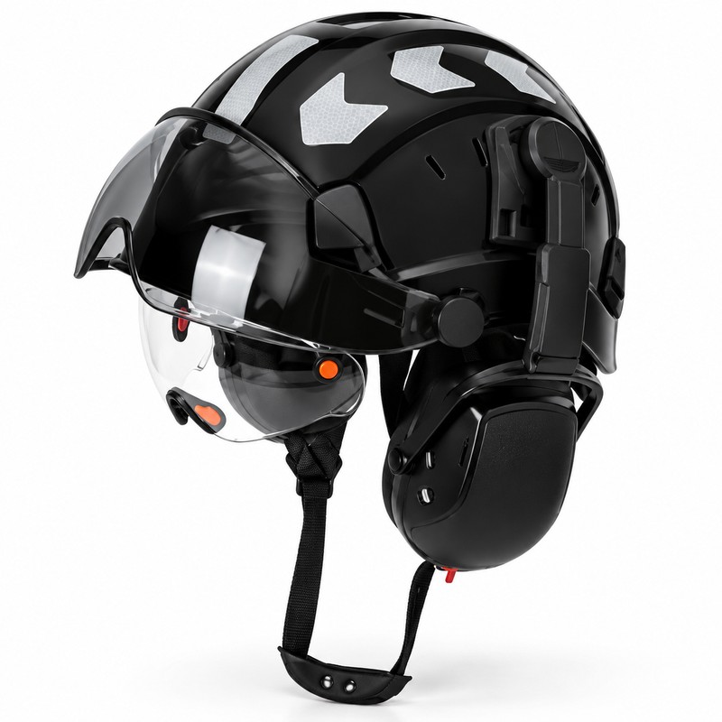 Safety Helmet with Built-In Visor & Removable Earmuffs – Style