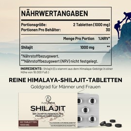 Shilajit Tablets Himalaya Resin Alternative - 30,000 mg, 60 Tablets, Rich in Fulvic Acid, with 85+ Minerals & Fulvic Acid, Easier to Take Than Shilajit Resin (Pack of 1)