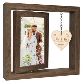 EYITUPC Rotating Floating Mr and Mrs EST 2025 Photo Frame Wedding Gifts for Bride and Groom - Display Two 4x6 Inch