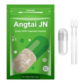 AngtaiJN Empty Vegan Capsules, 1 (Pack of 100), Empty Capsules for Filling with 2 Micro Spoons, DIY Capsule Cases for Capsule Filler, Size 1