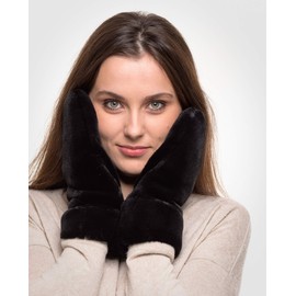 Futrzane Modern Gloves - Womens Faux Fur Lined Mittens - Fluffy Ladies Gloves (Black Short Modern)