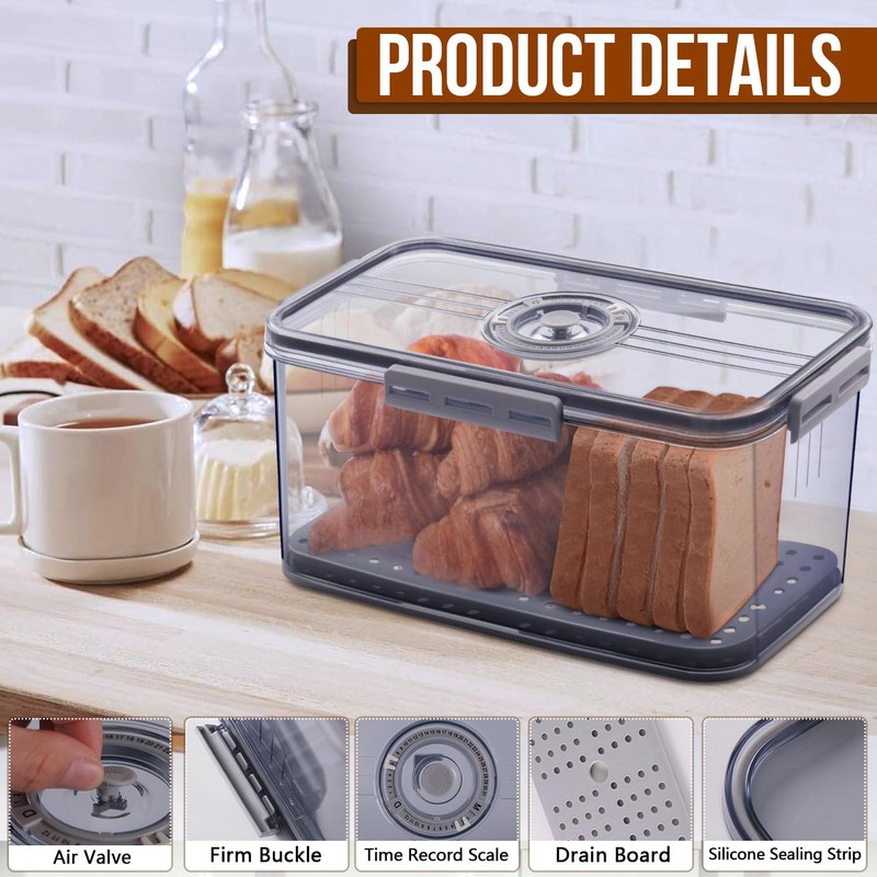 Gifhomfix 2Pcs Bread Box Bread Boxes for Kitchen Counter Airtight,