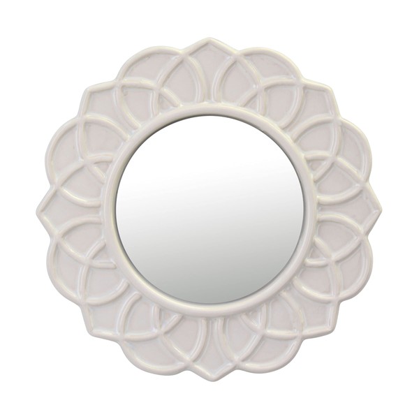 Stonebriar Decorative 9" Ivory Round Floral Ceramic Accent Wall Mirror,White