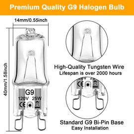 DUMILOO G9 Bulb, 12 Pack Crystal Clear Halogen Light Bulbs 2 Pin Base JC Type, 120V T4 Bi-Pin 25W Xenon Small Light Bulb Dimmable 2700K Warm White for Chandeliers, Cabinet Lights, Range Hood Lights