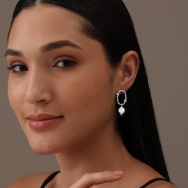 LeCalla 925 Sterling Silver Classic CZ Pearl Drop Stud Earrings Minimalist Twisted Circle Cubic Zirconia Round Drop Dangle Earring for Women 35 MM