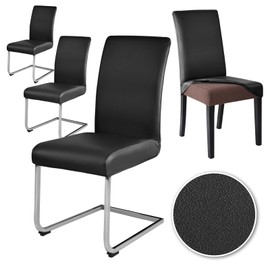 Alishomtll PU Chair Covers, Set of 4/6, Leather Stretch Chair Covers, Waterproof, Elastic Dining Room Chair Covers, Universal Washable Chairs Protection for Kitchen, Restaurant, Hotel, Wedding (Black,