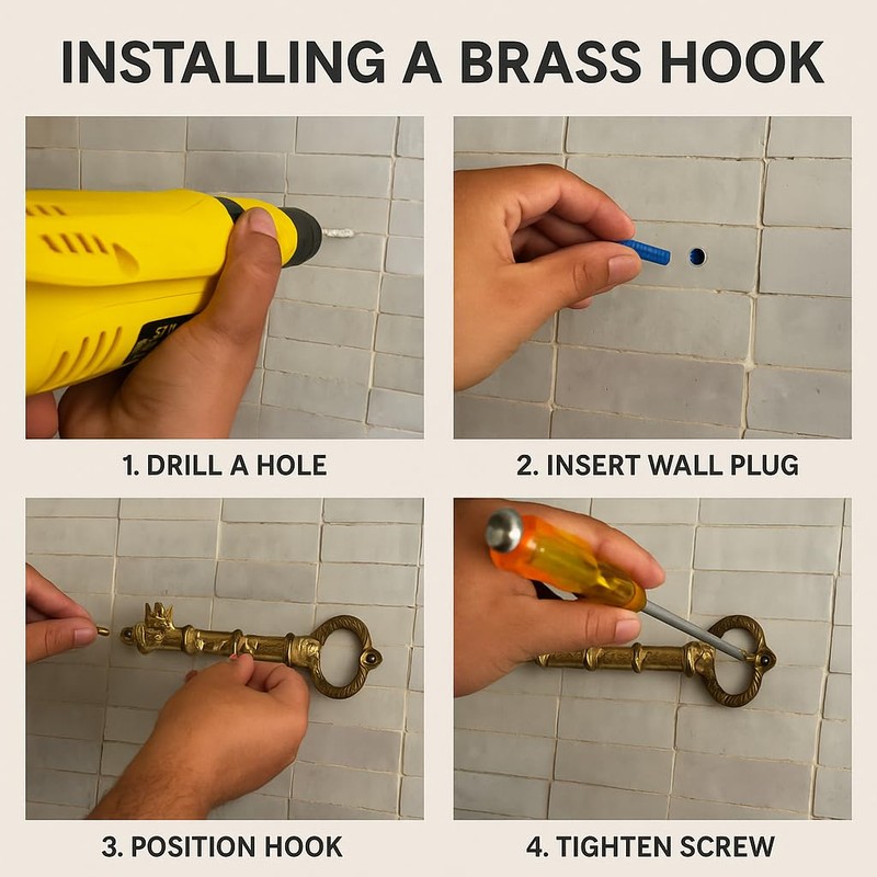 JUVOSY Unlacquered Brass Wall Hooks – Vintage Key Design –