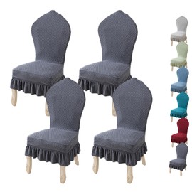 KCCRHIN Stretch Dining Room Chair Cover Set of 4,Backrest H 23-26'',Chair Covers for Dining Chairs Solid Color Chair Cover with Skirt Chair Protector for Kitchen Restaurant Banquet