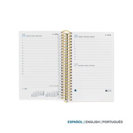 Miquelrius - 2025 Diary, 80 x 120 mm Annual Diary, Day Page Agenda, Laminated Cardboard Cover, Spiral, Elastic Closure, Paper 80 g/m², Spanish, English and Portuguese, Spring
