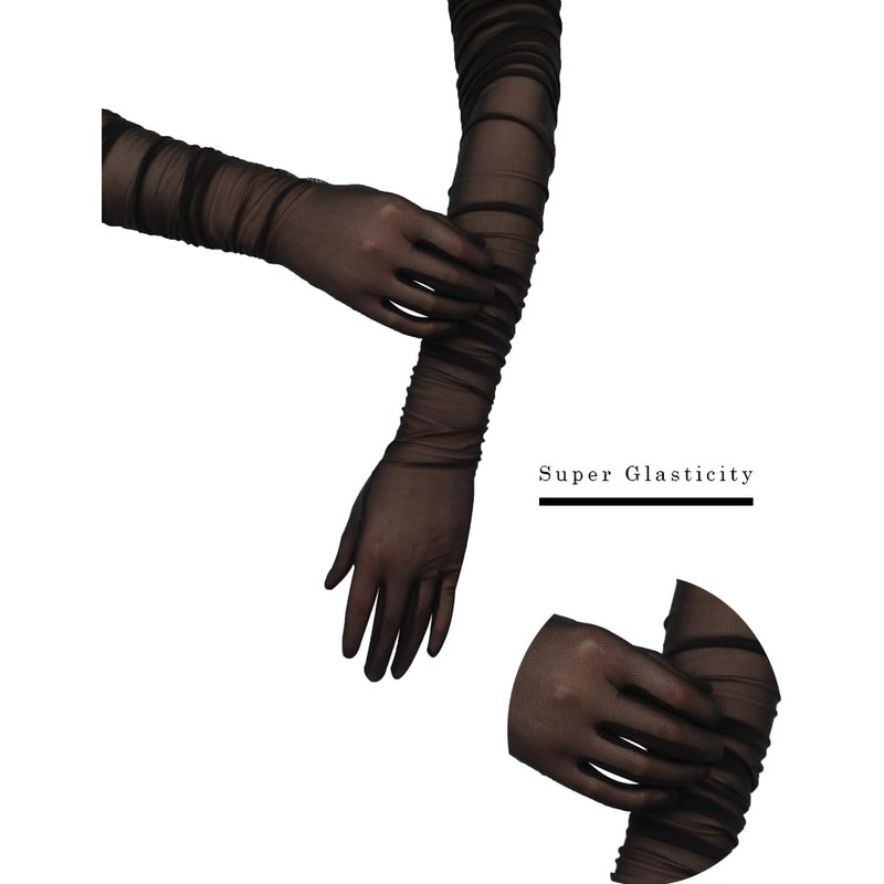 QRBTSCL Women's Stretchy Super Long Tulle Gloves Ruched Opera Mush
