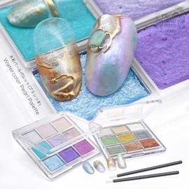 [aoyiro Aoiro] PROP Watercolor Pearl Palette for Nail Art [2 Brushes] Glitter ([2] Gold Sunflower)