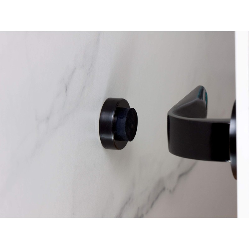 Door Stop Wall-Handle, Self-Adhesive, Stainless Steel, Lacquered, Black Rubber. EVI
