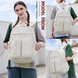 KIDNUO College Bookbag Laptop Backpacks 15.6 Inch Kids Elementary School Bag for Teens Girls Boys Water Resistant Sport Travel Back Pack Women Men Work Business Computer Rucksack Off White