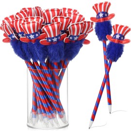 Harloon 24 Pcs 4th of July Pens Bulk Gifts Fourth of July Ballpoint Pens Patriotic USA Pen with Star Top Hat 0.7 mm Black Ink Pen for American National Independence Day Party Favor Office Supplies