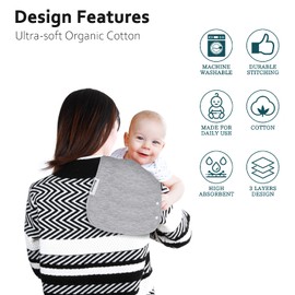 Burp Cloths & Baby Bibs 2-in-1 Large Size 3 Layers Thicken 100% Cotton Super Soft Absorbent for Teething and Drooling Baby Spit Up Burping Rags Set for Boys and Girls Infant Newborn 12 Pack(Gray)