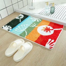 Alfombra de baño con patrón de flores, superabsorbente, antideslizante con felpa gruesa, suave y duradera para baño, recámara, cocina, sala de estar, lavable a máquina