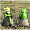 OwMell Frog Statue for Garden, Drinking Coffee Green Frog Figurine
