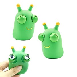 2Pcs Funny Grass Worm Pinch Toy Green Bug Toys Squishy Squeeze Toy with Pop Out Eyes,Eye Popping Stress Toy Squeeze Toys,Fidget Toy Christmas Stocking Fillers for Kids Boys Girls Adults Xmas Gifts