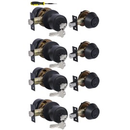 Lanwandeng 4 Sets Keyed Alike Entry Door Knobs and Single Cylinder Deadbolt Lock Combo Set Security for Entrance and Front Door, All Keyed Same Door Lock with Classic Matte Black Finish