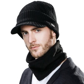 SIGGI Unisex Warm Wool Knitted Beanie Hat with Peak, Knitted Hat with Neck Warmer - m