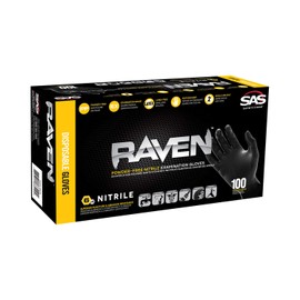 SAS SAFETY CORP 66516 Raven - Guantes pequeños de nitrilo sin polvo, color negro