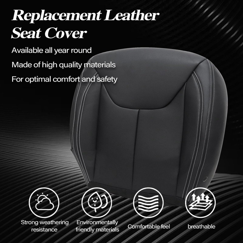 SecosAutoparts Black Leather Driver & Passenger Side Bottom Replacement Seat
