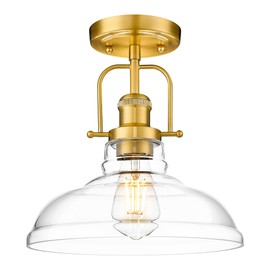 FEMILA Gold Flush Mount Ceiling Light Fixture, 11" Brushed Gold and Clear Glass Semi Flush Mount Light for Kitchen Bedroom Hallway, Modern Brass Ceiling Light, 4FY09-F BG
