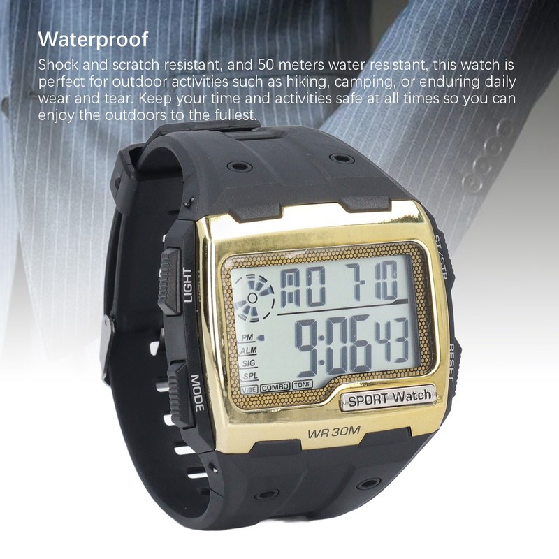 Digital Sport Watch Large Display LED Alarm Clock Shockproof 12/24