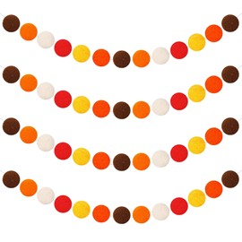 4 Pcs Orange Brown Pom Poms Garland, 6Ft Long 30 Balls Felt Ball Garland, Pastel Pom Poms String for Birthday Party Thanksgiving Wall Christmas Tree Decor