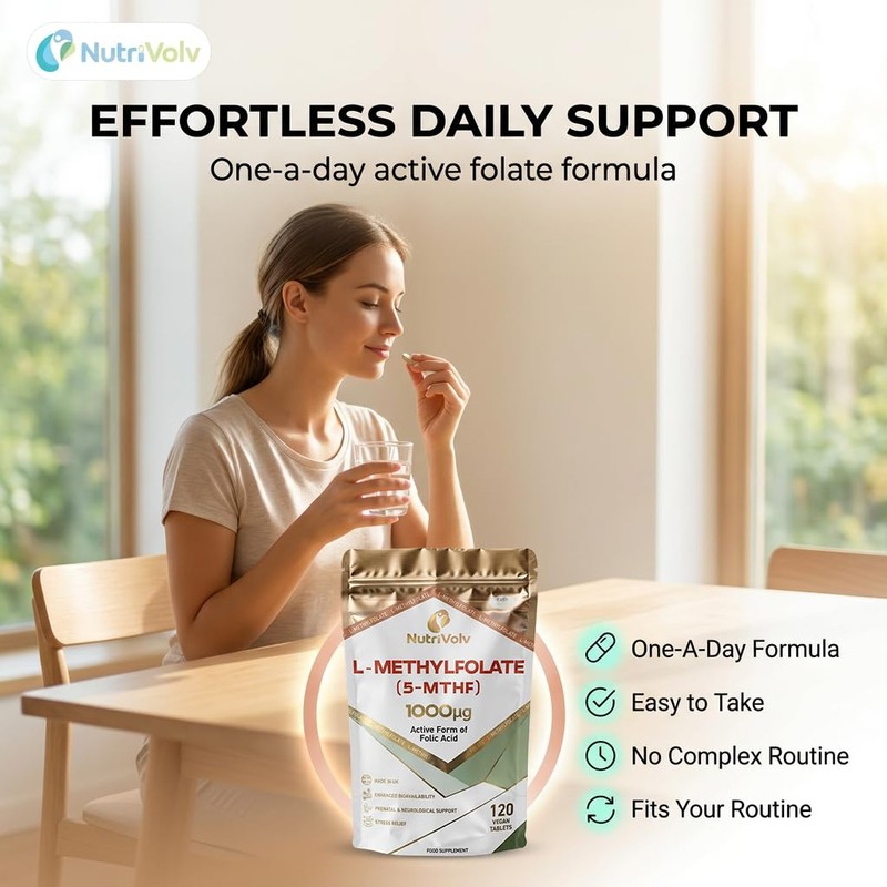 Folate (L-Methylfolate) 1000mcg | 120 Vegan Tablets | 5-MTHF (Vitamin