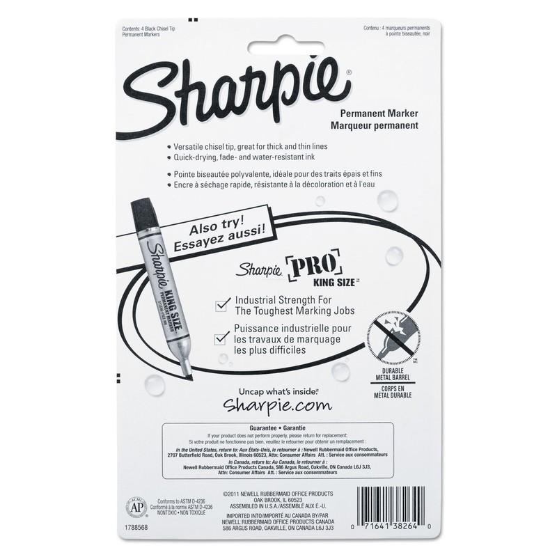 Sharpie Permanent Markers Chisel Tip Black 4 Count