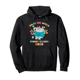 Color Our World Summer Reading 2025 Librarian Book Animals Pullover Hoodie