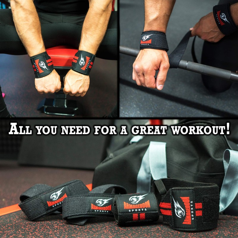 Lifting Wrist Straps + Wrist Wraps Combo for Weightlifting Fitness