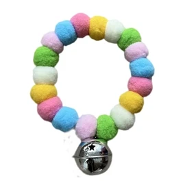 leconpet Pom Pom Dog Collar Elastic Cat Collar Decorative Plush Ball Puppy Necklace Eye-catching Pom Pom Pet Collar Necklace with Bell for Taking Photos, Walking, Outdoor Sports (Candy, XXL)