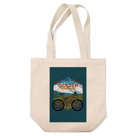 Lantern Press Golden, Colorado, Ride The Trails, Mountain Bike, (100% Cotton Canvas Reusable Tote Bag)
