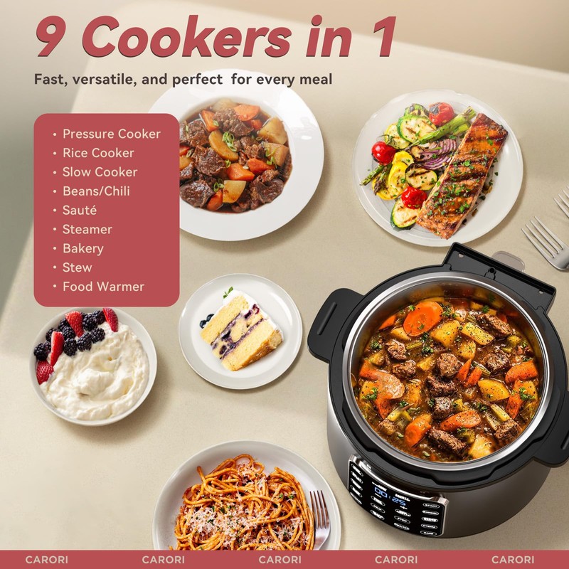 CARORI 9-in-1 Electric Pressure Cooker 6 Qt, Stainless Steel Inner
