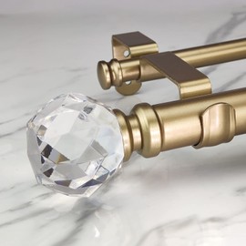 ILAISIHOME Double Curtain Rod Set:1-1/8 Inch Diameter Luxury Gold Curtain Rods,72-144 Inch Adjustable Gold Drapery Rod with Crystal-clear Faceted Finials for 1 Pack