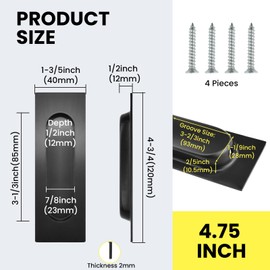 HONSNKS 4.75" Sliding Closet Door Handles, 2 Pack Stainless Steel Recessed Finger Flush Pulls, Rectangular Matte Black Pocket Door Handles for Pocket Door Closet Door Sliding Barn Door